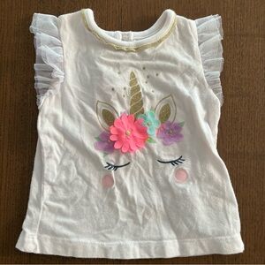 Carter's White Unicorn Tee with Floral Accents Flutter Sleeve